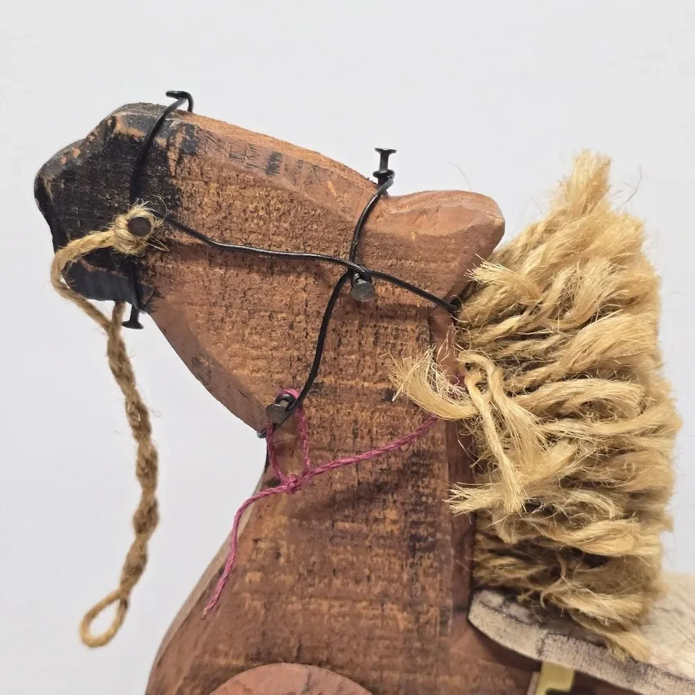 Vintage Handcrafted Amish Wooden Doll Rocking Horse Country Decor Figurine 12